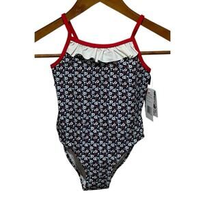 NWT Girl's One Piece Swim Suit 2T Fourth of July Ruffle, Floral Bathing Suit
